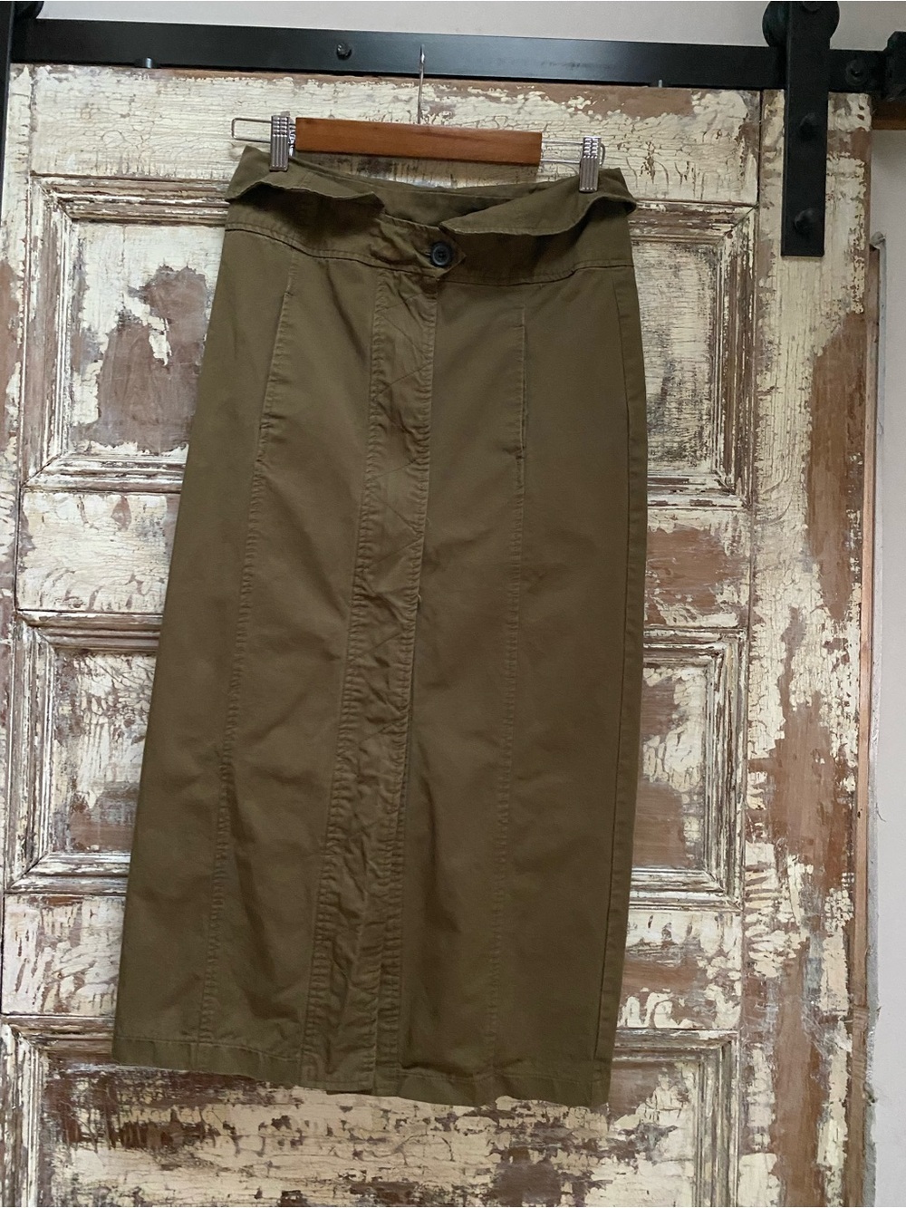 Zara Olive Utilitarian Midi Skirt with Front Split Granola Khaki Material, Size